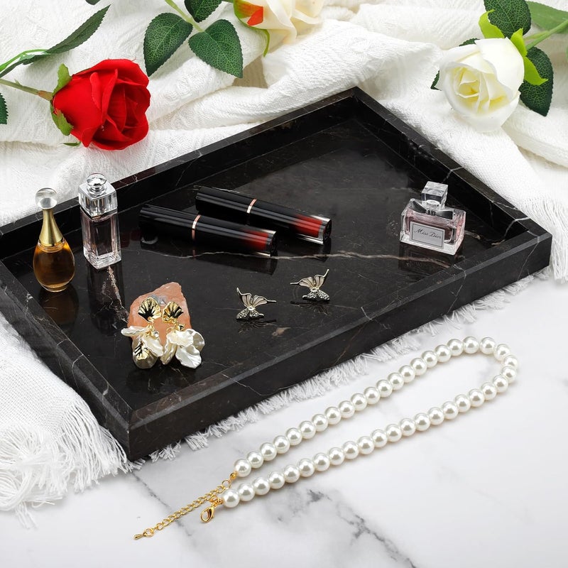 MULWR Brown Marble Tray,Pure Natural Vanity Tray,Marble Tray for Kitchen Counter Non-Ceramic/Non-Resin,Stone Trays 12 x 8 inch - Image 5